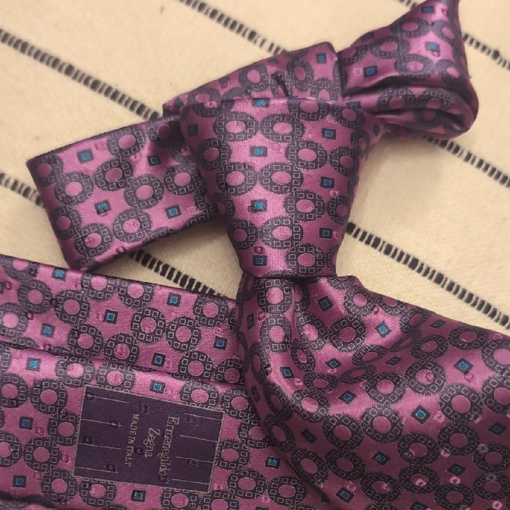 Ermenegildo Zegna Purple Patterned Silk Tie with Teal Accents